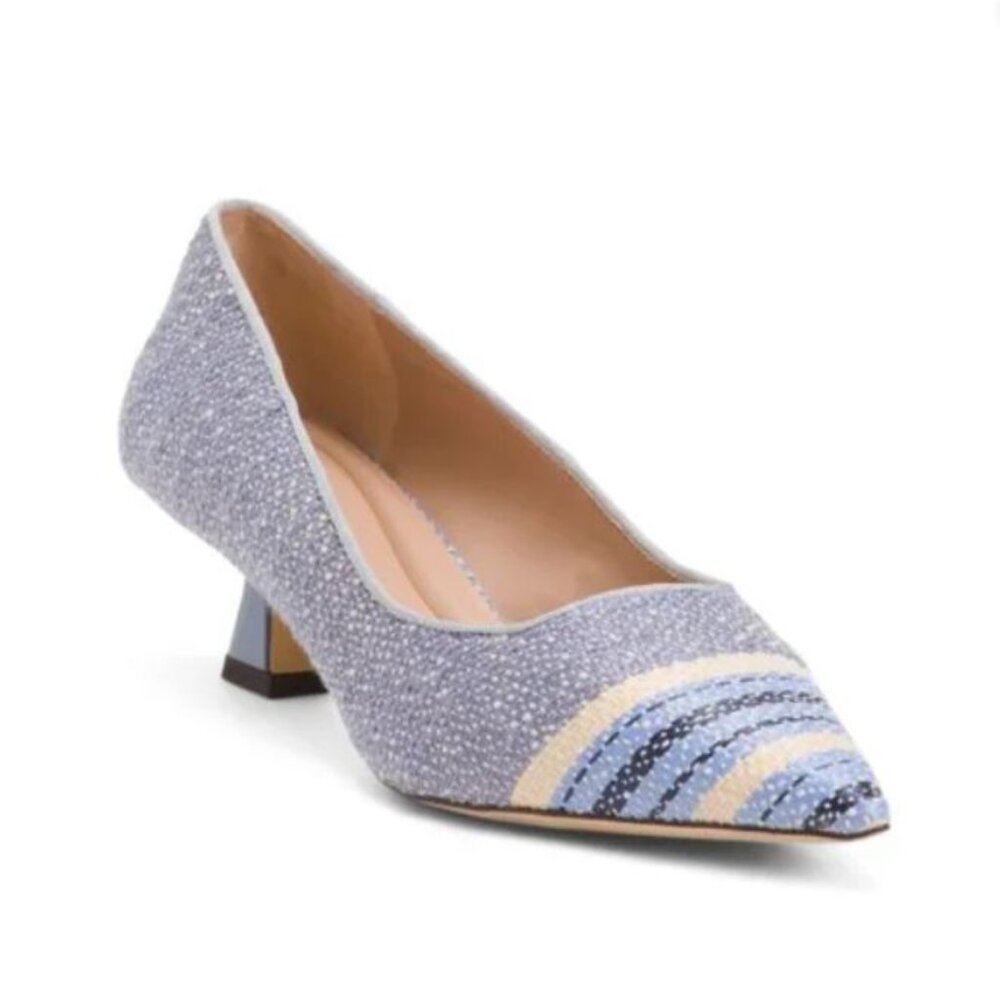 Franco Sarto Diva Heels – Multi Blue Raffia | Size 7